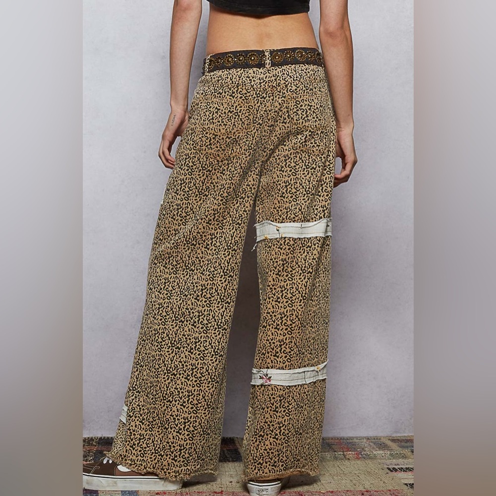 POL “ Studio Stitch “ Wide Leg Patchwork Pants | Leopard - Picture 5 of 7